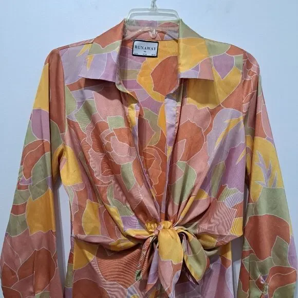 Runaway Ruby Mindy Mini Dress Sage Lightweight Woven Satin XS Fun Multi-color - Picture 9 of 17